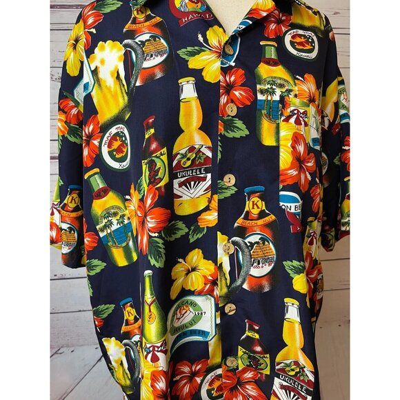 Roundy Bay‎ Hawaiian Shirt Tropical XL Mens Extra Large Party Beer Alcohol - Picture 1 of 7
